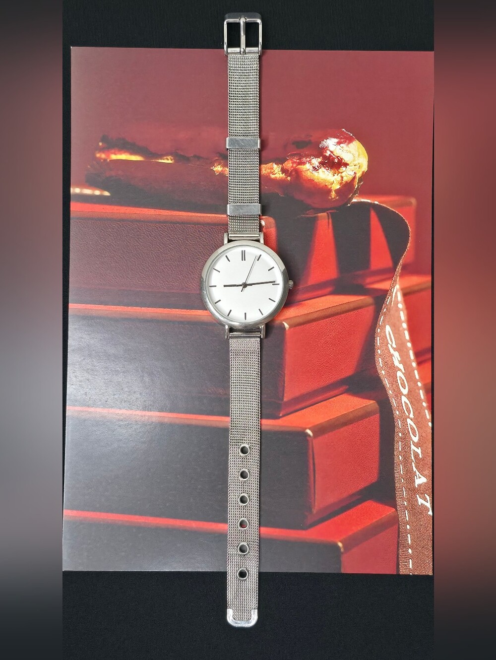 Vintage Stainless Steel Silver Mesh Quartz Watch Minimalist White Dial
